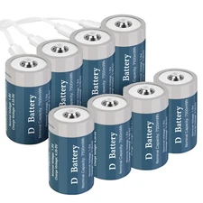 TOPUSSE 8 Pack Rechargeable Lithium D Cell Batteries 7500mWh, Long-Lasting 1....