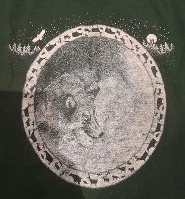 Vtg Fruit Of The Loom Wolf Motif Long Sleeve Green Shirt Size Large | Free Post 