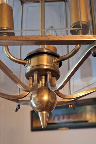 Exquisite riesige Vintage vergoldete Messing geätztes Glas Flur Leuchte Laterne - Bild 7 von 9