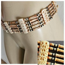 Handmade 4 Line Boho Carved Bone Beaded Belt 32" Heavy New