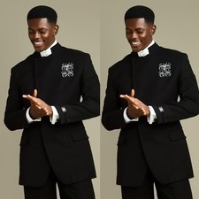 Vintage Black Men's Suits Formal Business Wedding Groom Tuxedo Party Coat Pant