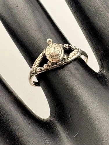 VINTAGE 925 STERLING SILVER TURTLE IN THE GRASS RING SIZE 6 NATURE TORTISE 3718