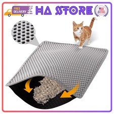 Ondware Double Layer Cat Litter Mat 24x15 Inch Waterproof Gray Litter Box Mat