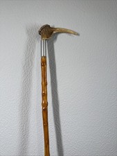 Vtg  Wood Walking Stick Horn Handle Cane 36”