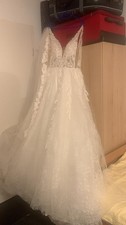 Brautkleid A-Linie Weiß V-Ausschnitt ärmell...