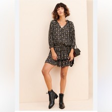 Current Air M Aurelie Floral Print Mini Dress boho drop waist fall flutter skirt