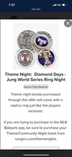 Texas Rangers Josh Jung World Series Diamond Days Replica Ring 9/10/25