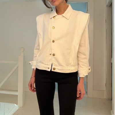 La Petite Etoile Capped Shoulder Cropped Denim Jacket Size 1 White