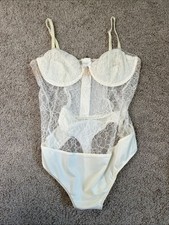 VS For Love Lemons Ivory Stardust Lace Sheer Teddy Bodysuit Lingerie S Bridal