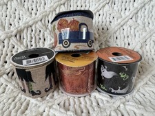 Lot Of 4 Spools- Halloween 2 Wired Ribbons  2 Fall Ribbons Pumpkin Witch Ghost