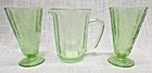 VTG Jeanette Poinsettia Green Uranium Milk Pitcher & 2 Cone Tumblers BIN02 DS36