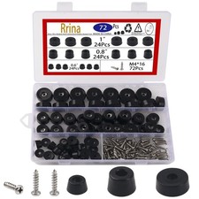 72 Pcs Black Rubber Feet with Screws for Cutting Board Furniture Tables Sofas
