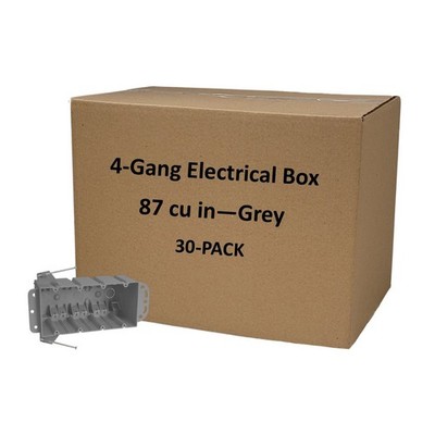 30pcs - 4-Gang Electrical Box, Nail-On w/ Bracket, 87 Cu In, ETL Certified, Gray