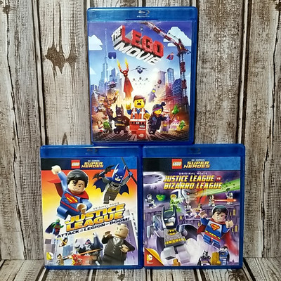 Lot of 3 Lego Movies Blu-Ray Bundle Justice League Bizarro Legion of Doom