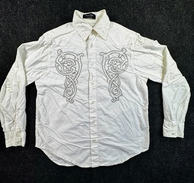 Eighty Eight Platinum Western Shirt Mens S White Cotton Embroidered Peaked Yoke