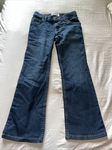 Wrangler classic boot denim jeans boys sz 8 slim Dark Wash Adjustable Waist