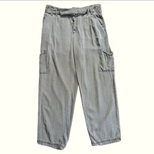 Free People Relaxed Army Green Belted Button Fly Straight Leg Cropped Pants