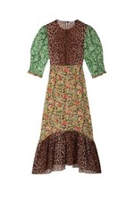 New Rixo Saffron Black Green Meadow Leopard Midi Dress Size M