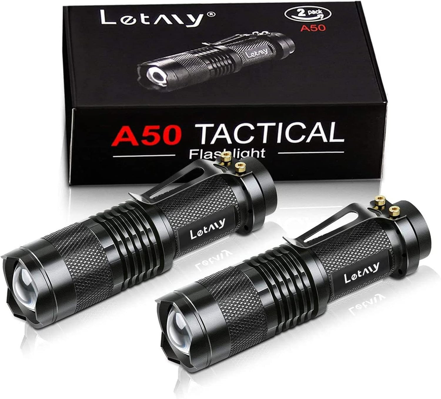 LETMY Pack of 2 Small LED Torches, 300 Lumens Super Bright Mini Torch Battery Po