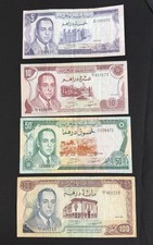 Banque du Maroc – Lot 4 billets 5 10 50 100 Dirhams – Années 1970