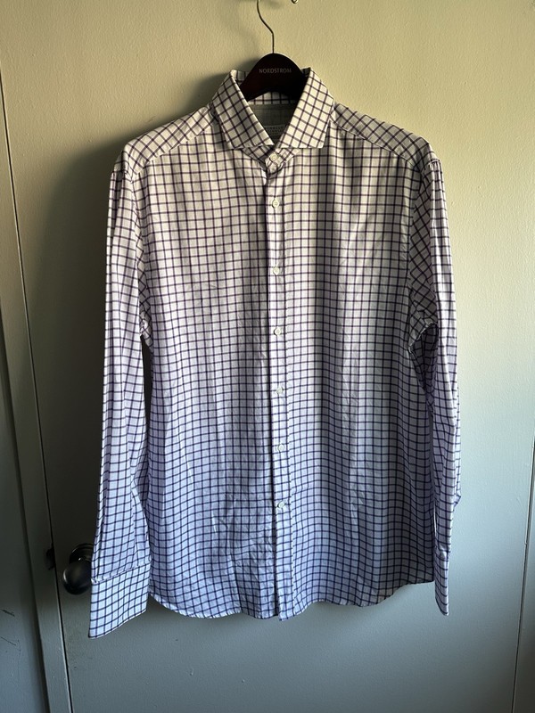 Brunello Cucinelli White Shirt with Purple Windowpane Check USL
