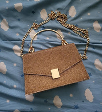 Gold Metallic Small Crossbody Top Handle Mini Bag Chain Strap Magnetic Lined