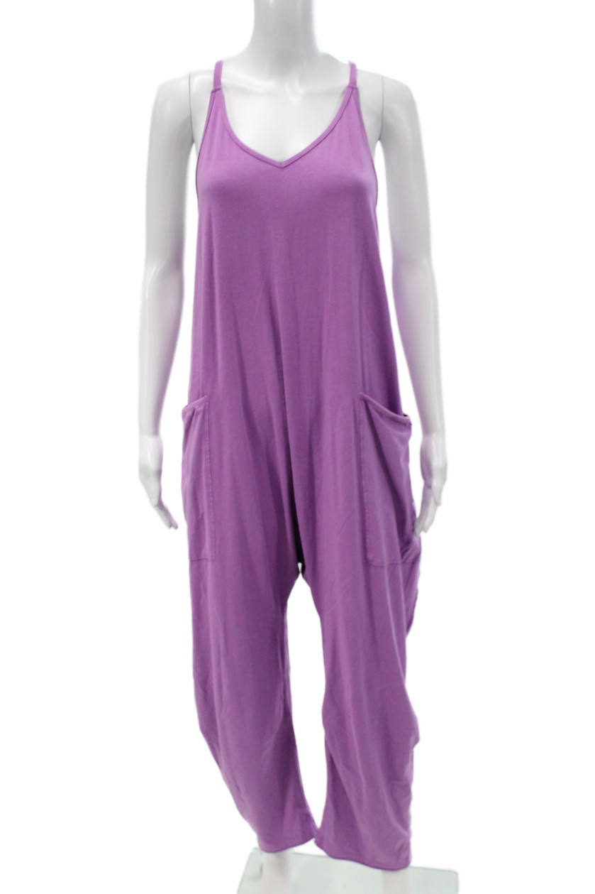 FP Movement Womens Jumpsuit Purple Sleeveless Round Neck Solid Cotton Size MFree Shipping in US $100+ Orders | $6.95 Orders Below