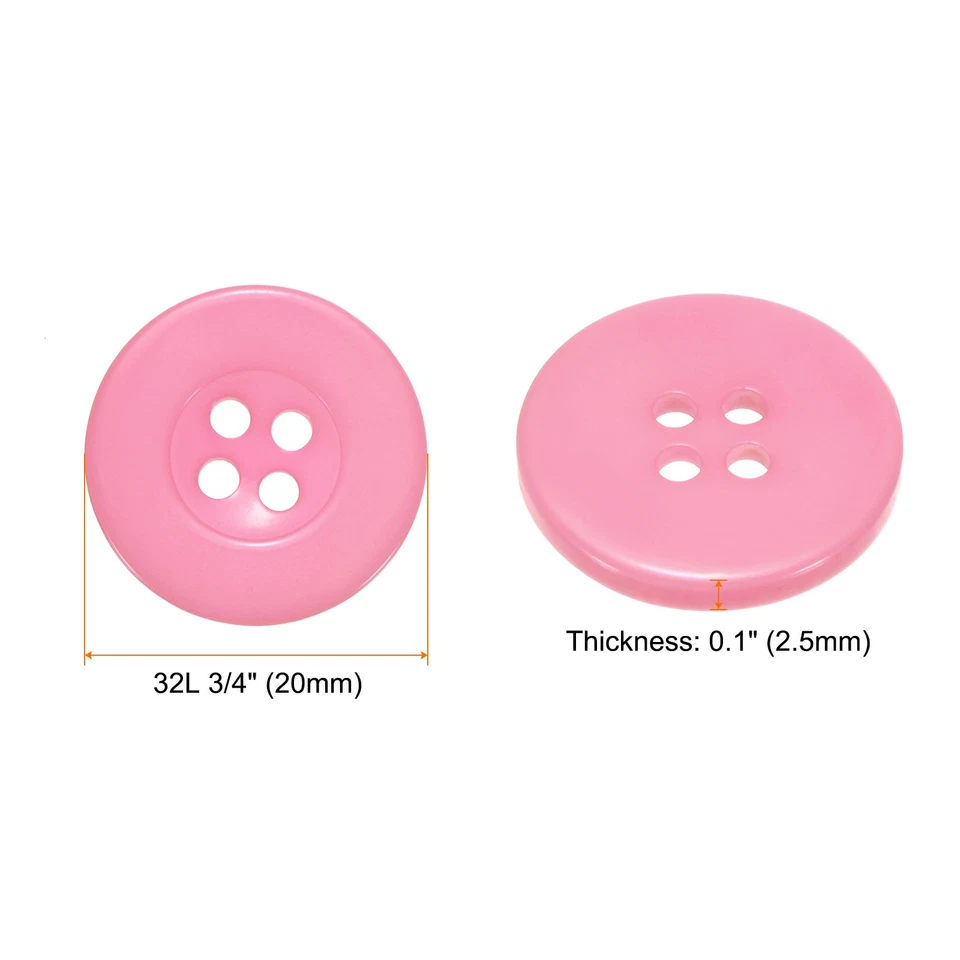10 botones de costura 3/4" resina redonda plana 4 agujeros artesanía hágalo usted mismo botones rosa Foto 3 de 4