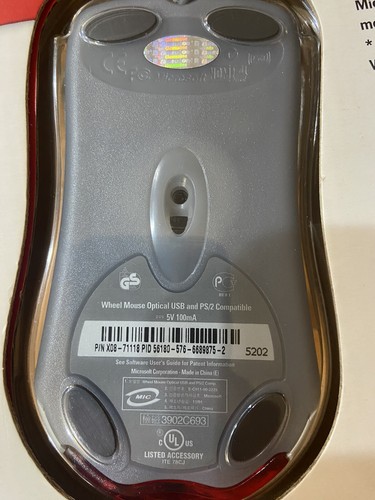Vint. Microsoft Wheel Mouse Optical Mouse PC/MAC USB PS2 0302 X08-71117A SEALED! - Picture 4 of 4