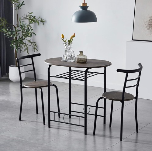 Grey Dining Table Set Compact Small Rustic 2 Chair Cafe Home Kitchen Restaurant - Picture 2 of 6