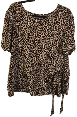 PerSeption Women Size 2X Pullover Blouse Top Animal Print Side Tie SS READ