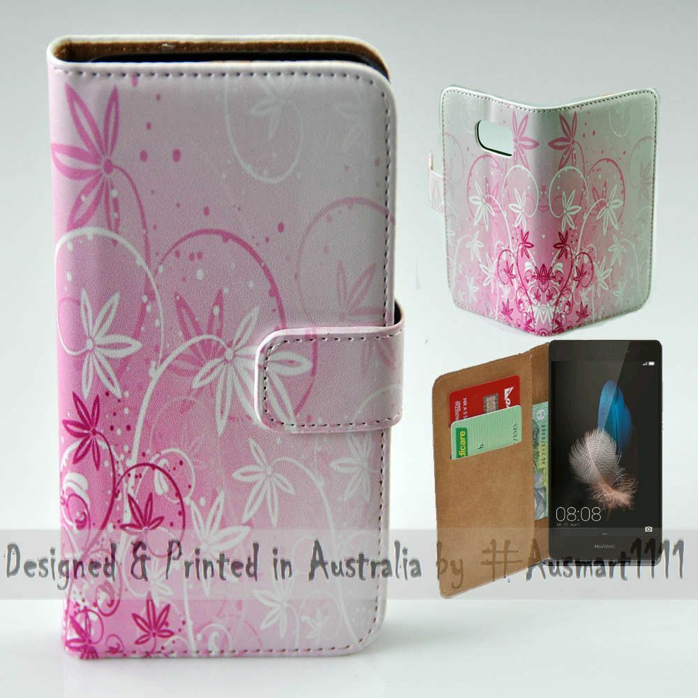 For Huawei Series - Pink Floral Theme Print Wallet Mobile Phone Case Cover