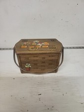 Vintage Original 1960's Caro Nan Flowers Cart Wood Basket Purse Quilted Lining