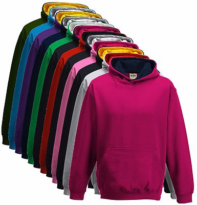 Boys Girls Childrens Childs Kids Contrast Hoodie Two Tone Hooded Sweat Jumper