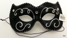 Mardi Gras Jester Black Mask Silver Lace Black Trim Masquerade Mardigras Party