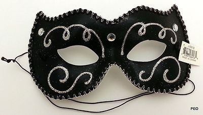 Mardi Gras Jester Black Mask Silver Lace Black Trim Masquerade Mardigras Party