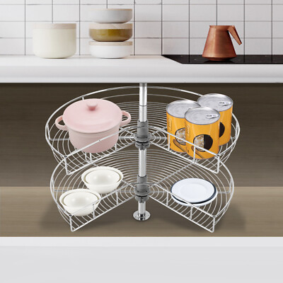 Kidney Shaped 2-Shelf  Kitchen Base Cabinet Corner Organizer Rack 28''