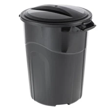 32 Gallon Heavy Duty Plastic Garbage Can, Included Lid, Indoor/Outdoor, Black