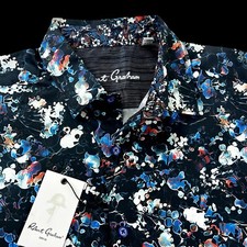 Robert Graham Geometric Floral Colorful Bold Black Short Sleeve Sport Shirt XL