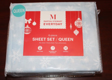 martha stewart brushed sheet set queen new nip snowflakes blue
