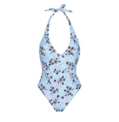 Veronica Beard Salis blau Blumen Neckholder Einteiler Badeanzug Medium UK 12 US 8 NEU