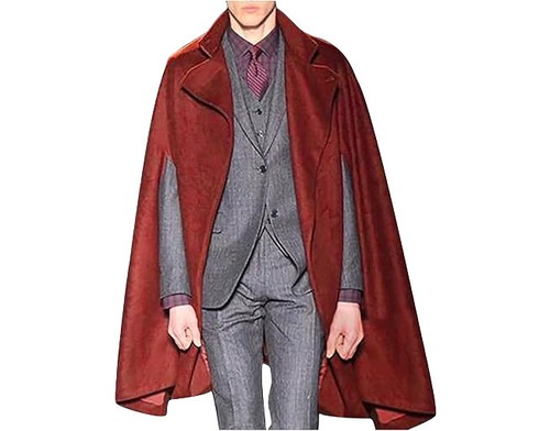 Men's Vintage Casual Cape Cloak - Mid-Length Party Coat Cardigan Windbreaker - Picture 4 of 6
