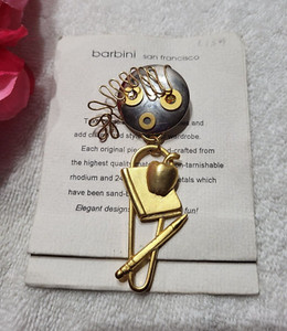 Authentic Barbini 24k Gold plated pin brooch w/ Apple Pencil Notebook elegant design Large