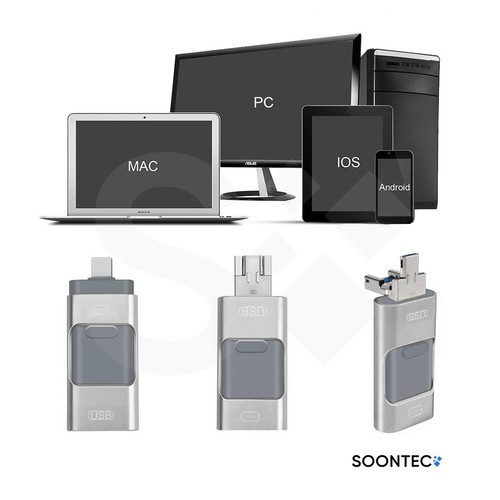 128 GB 3.0 USB-Stick Memory Stick 3 in1 MICRO USB/PC/iPhone Silber - Picture 3 of 6