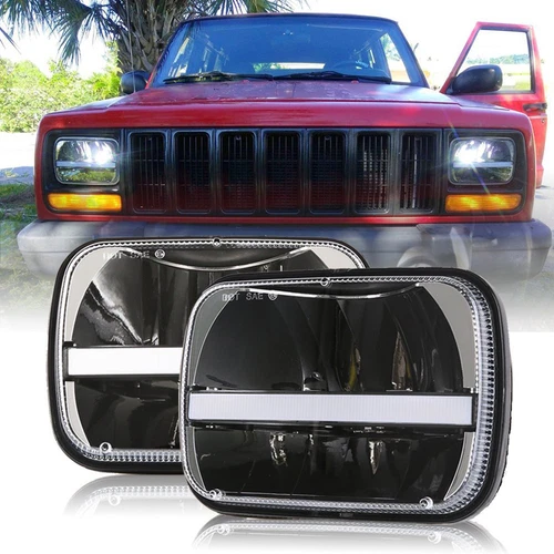 2X Halo 5x7 7x6" LED Headlights DRL Turn Hi-Lo Beam Lamp for Jeep Cherokee XJ YJ
