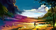 Landscape anime colorful rainbows Custom Gaming Mat Desk