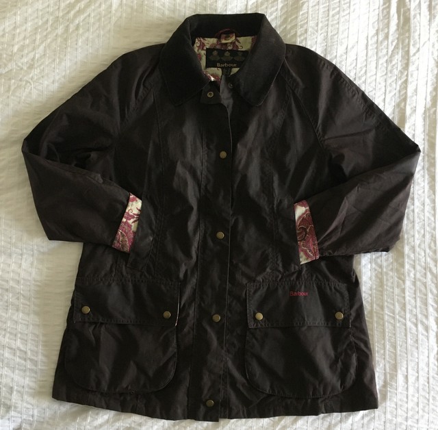  Barbour  Women s  Sz 12 Waxed Beadnell Jacket  Oxblood Brown 