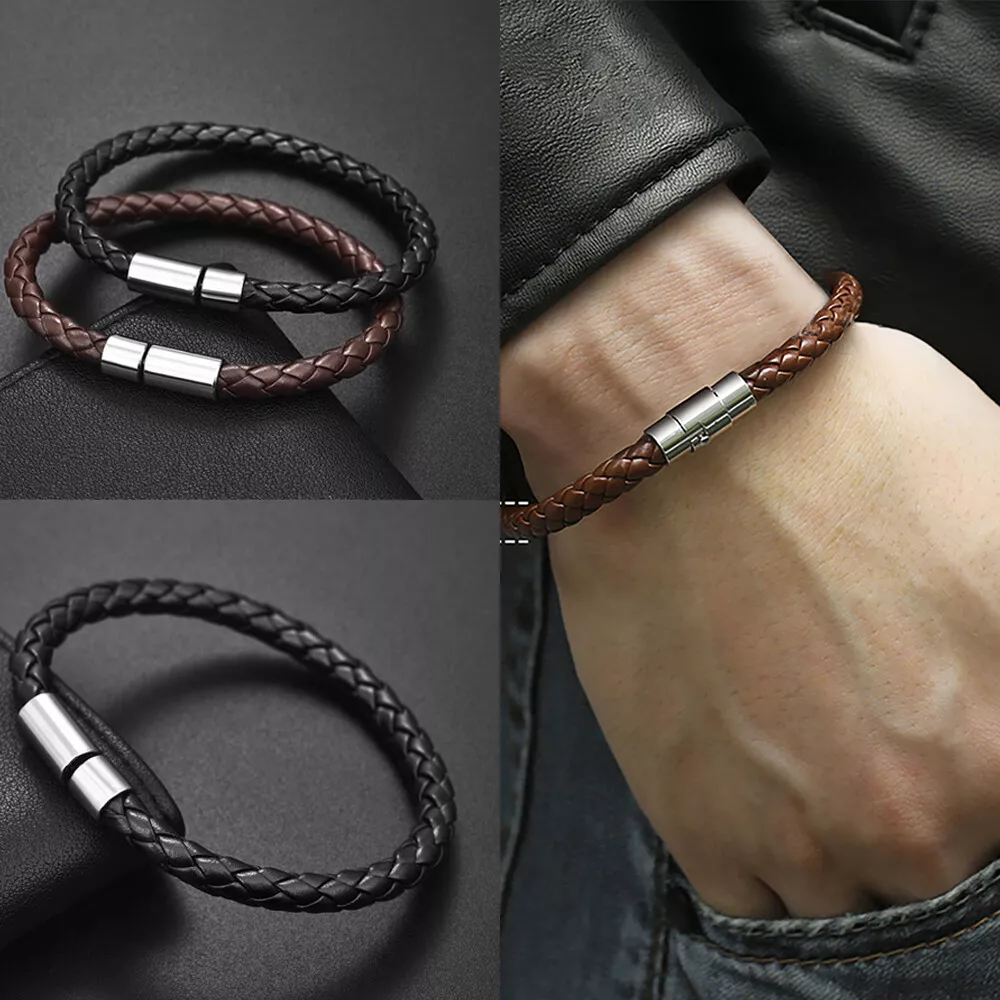 Magnetic Leather Bracelet Black