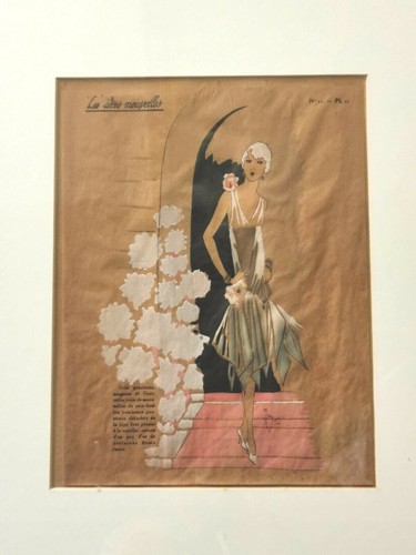 POCHOIR MODA FIRMATO e DIPINTO A MANO "LES IDEES NOUVELLES" ANNI '30 - Picture 3 of 3