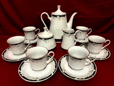 Crown Ming Fine China Michelle Lot Of Teapot & Cups & Saucers & Creamer & Sugar